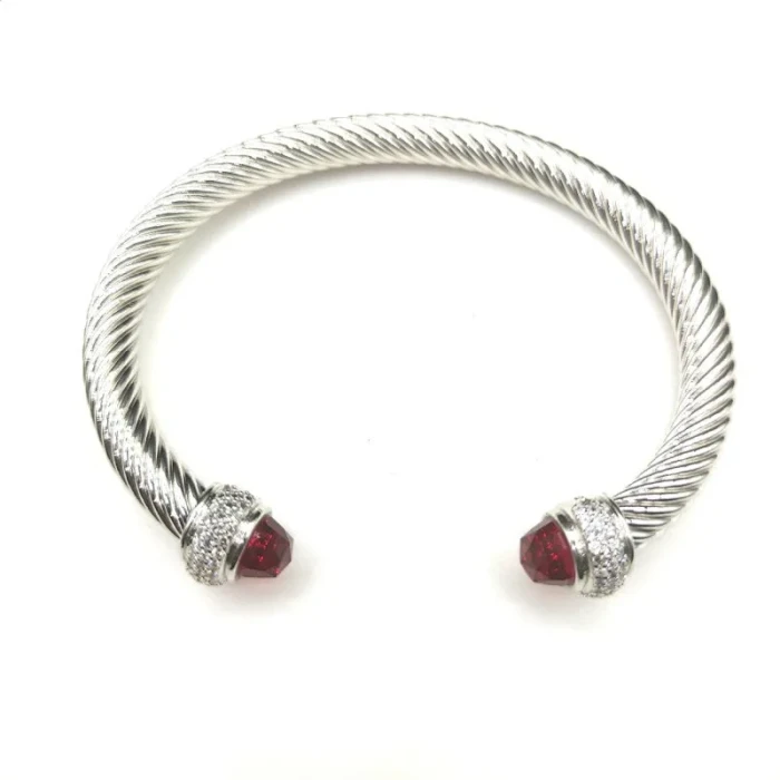 David Yurman 7mm Full Pavé Red Diamond-Set End Cap Cable Bracelet