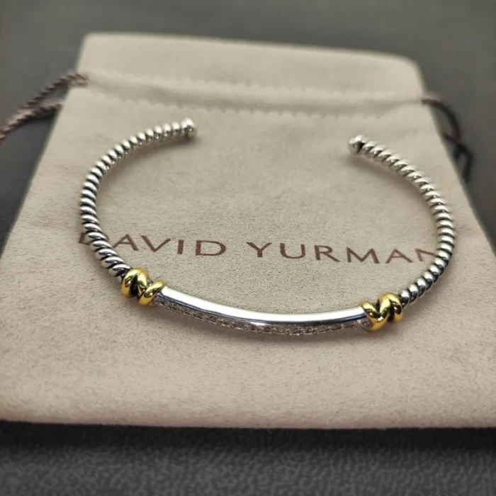 David Yurman Gold and Silver 3mm Gold Wire Cuff Bracelet, Fits Wrist Size 15cm - 18cm