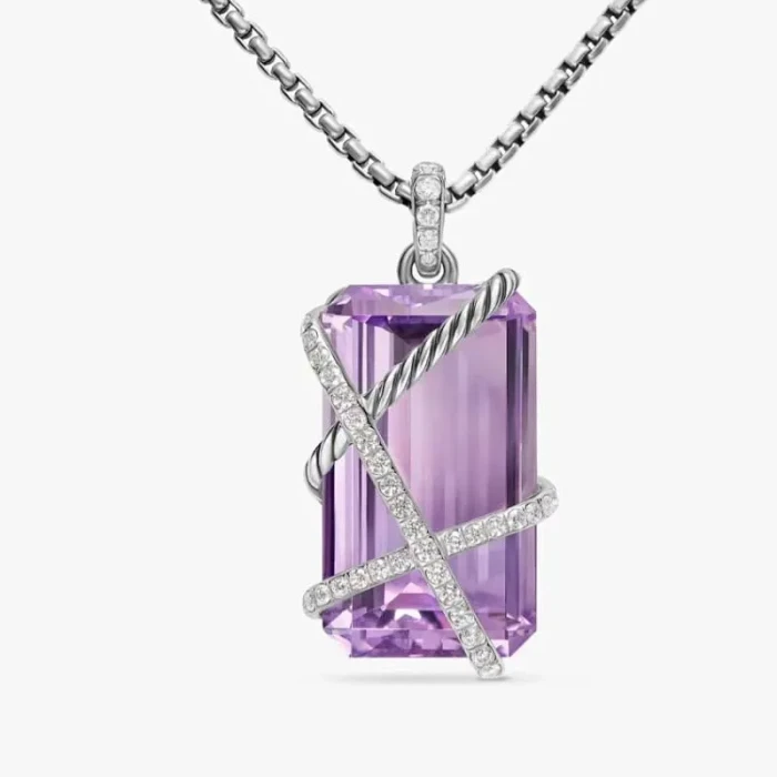 David Yurman Purple Crystal Bezel Necklace, 3mm Chain, 50+5cm / 60+5cm Adjustable Length