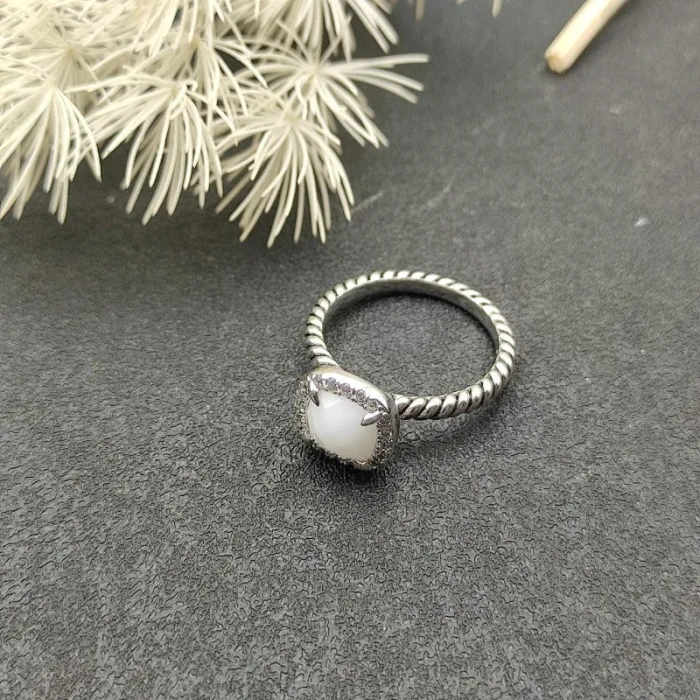 David Yurman Four-Prong Square White Agate Ring