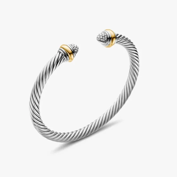 David Yurman 5mm Gold and Silver Pavé Half-Diamond Cable Bracelet