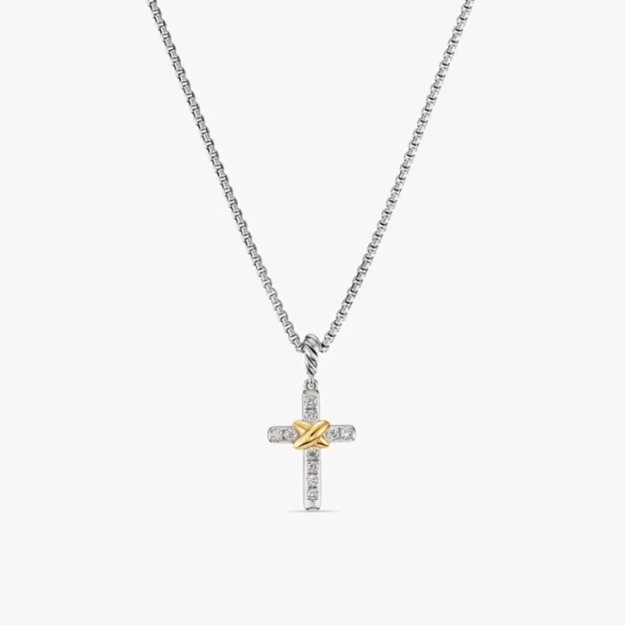 David Yurman Petite X Cross Diamond Necklace, 1.5mm Chain, 45+5cm Adjustable Length