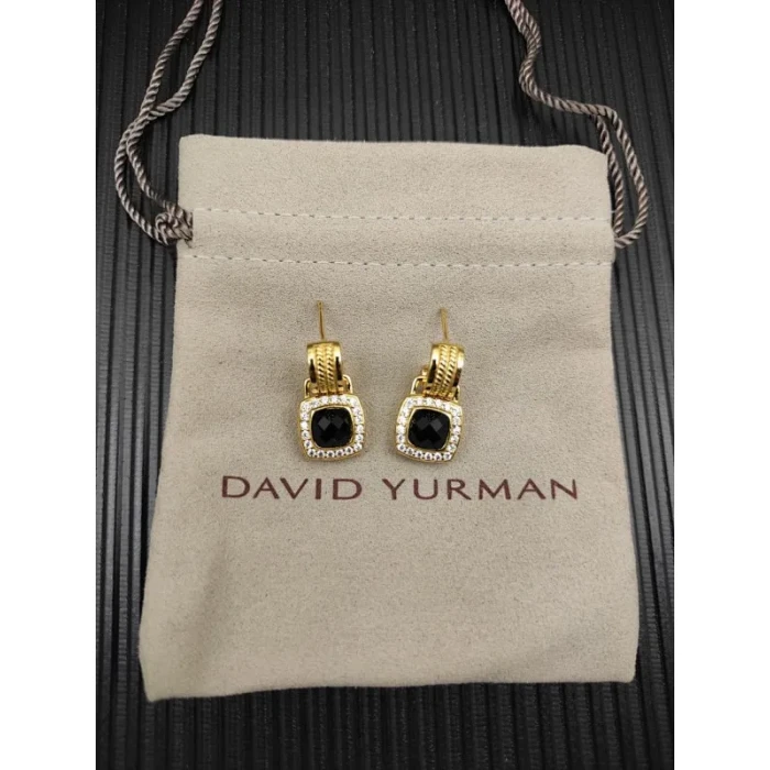 David Yurman Gold Black Pavé Square Cable Drop Earrings