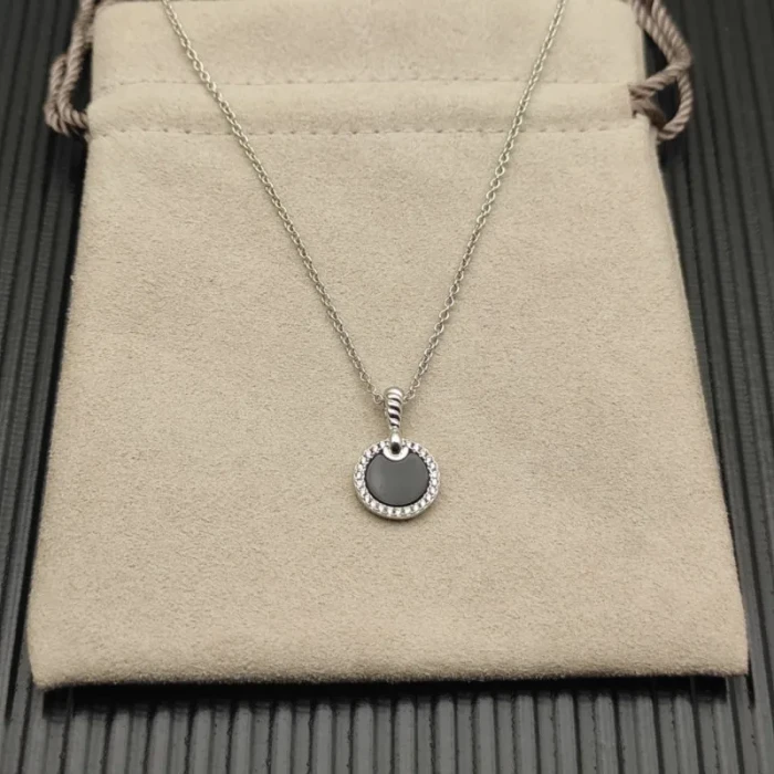 David Yurman Sterling Silver 17.8mm Round Pavé Black Onyx Necklace