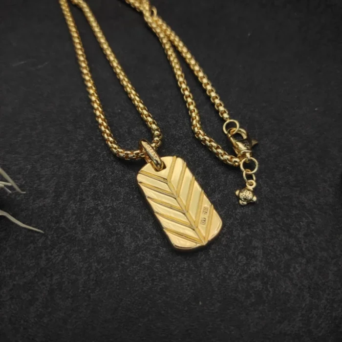 David Yurman Gold Pavé White Diamond Tag Necklace 3mm Chain