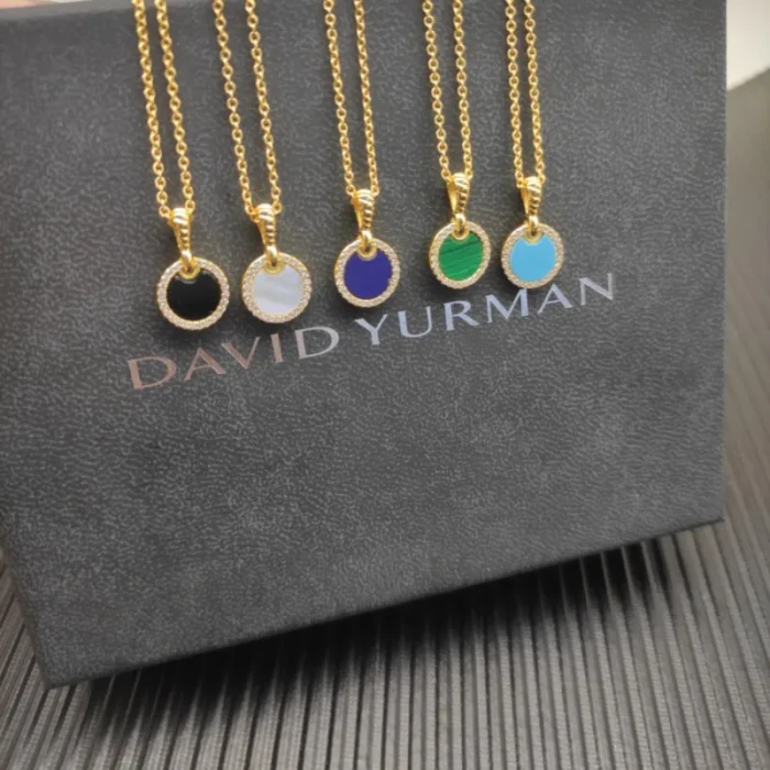 David Yurman 17.8mm Gold Round Turquoise Diamond Necklace