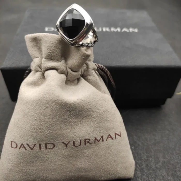 David Yurman Silver 14mm Polished Square Black Diamond Ring