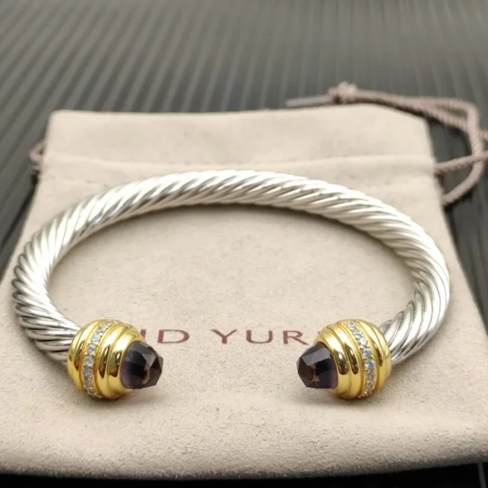 David Yurman 7mm Gold Purple Diamond Head Gemstone Bracelet, Fits Wrist Sizes 16–20cm