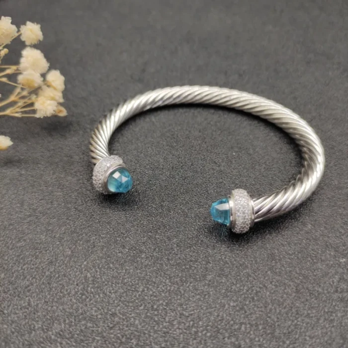 David Yurman 7mm Full Pavé Blue Diamond-Set End Cap Cable Bracelet