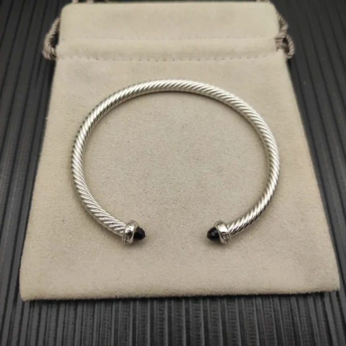 David Yurman 4mm Sterling Silver Black Diamond Bangle Bracelet