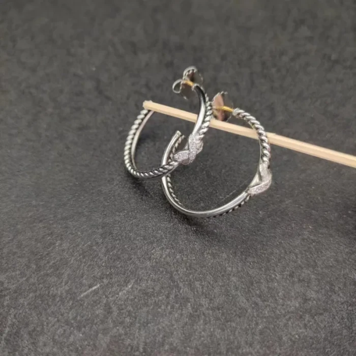 David Yurman Silver X Pavé Diamond Twisted Cable Earrings