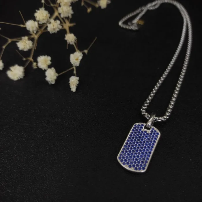 David Yurman Fully Pavé Blue Diamond Tag Necklace