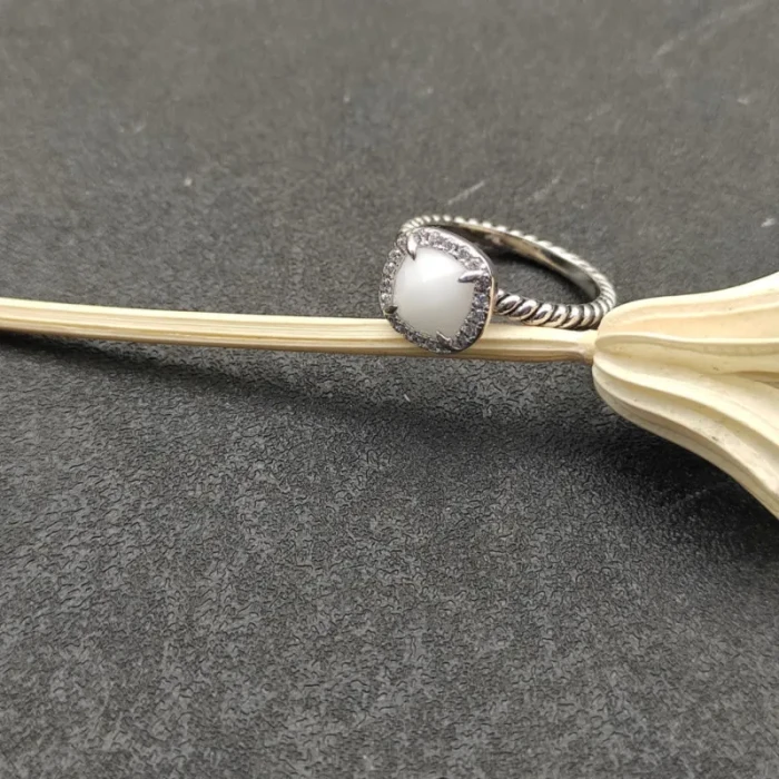 David Yurman Four-Prong Square White Agate Ring