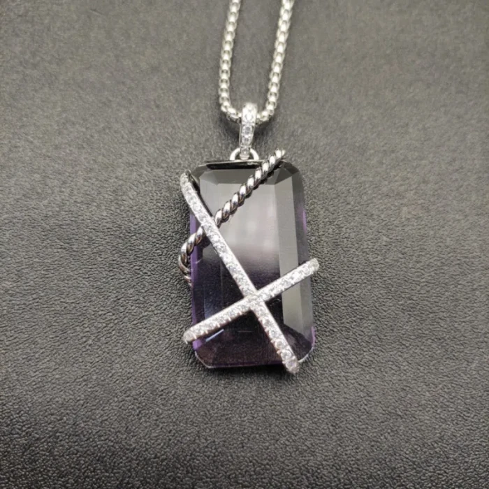 David Yurman Purple Crystal Bezel Necklace, 3mm Chain, 50+5cm / 60+5cm Adjustable Length