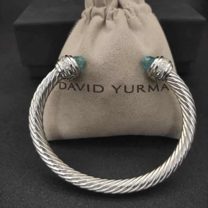 David Yurman 7mm Cable Bracelet with Blue Pavé End Caps