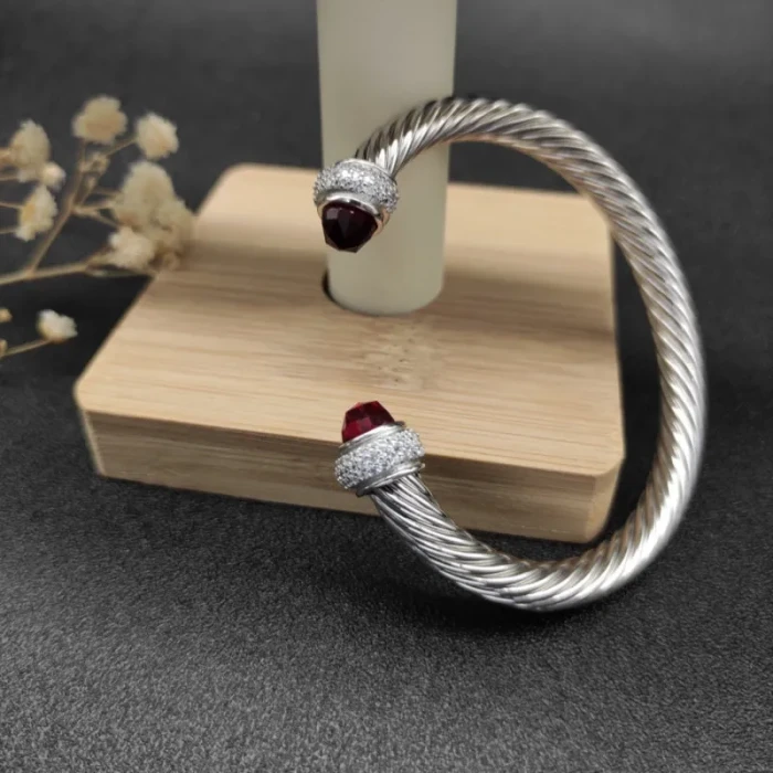David Yurman 7mm Full Pavé Red Diamond-Set End Cap Cable Bracelet