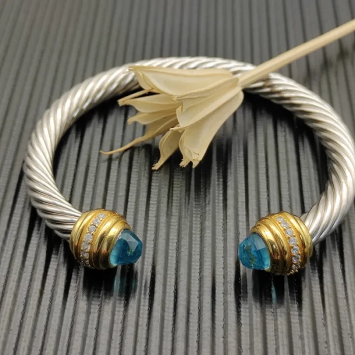 David Yurman 7mm Gold Blue Diamond Head Gemstone Bracelet, Fits Wrist Sizes 16–20cm