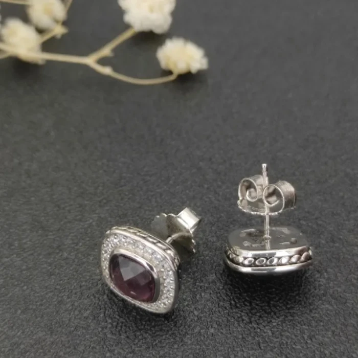 David Yurman 7mm Square Purple Diamond Stud Earrings