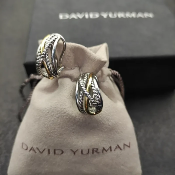 David Yurman Gold and Silver Multi-Strand Crossover Ear Cuff Earrings