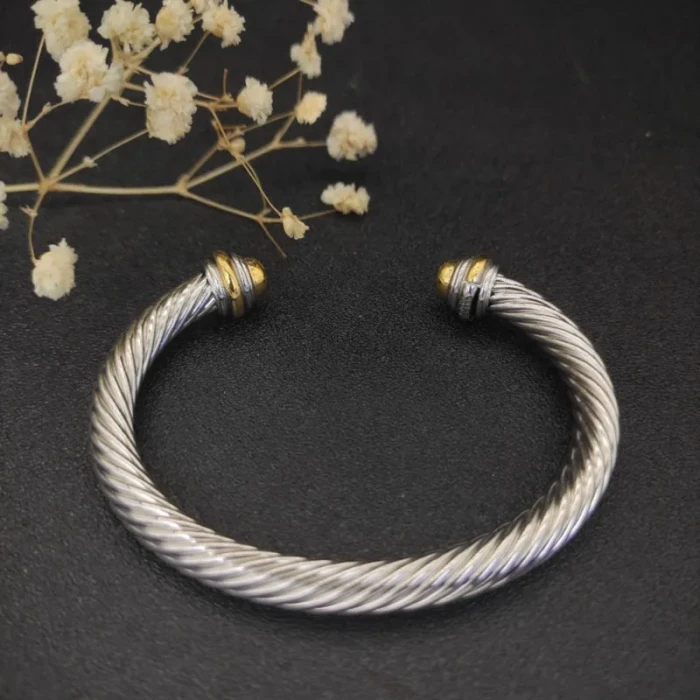 David Yurman 7mm Gold and Silver Dome-End Cable Cuff Bracelet