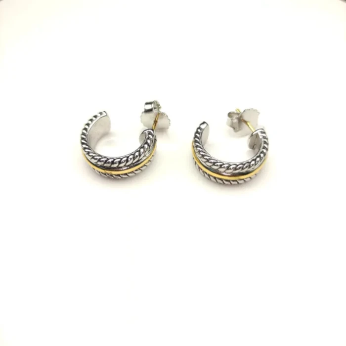 David Yurman 15.6mm Gold and Silver Half Hoop Earrings