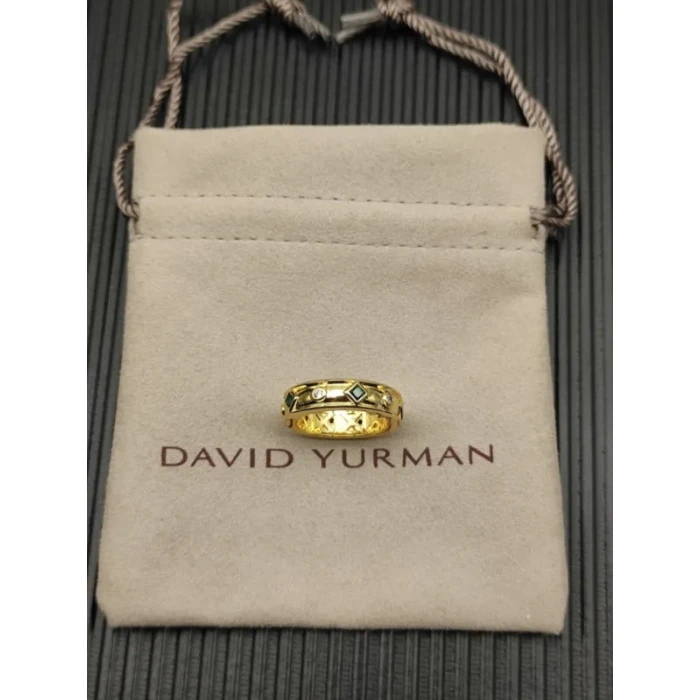 David Yurman Renaissance Gemstone Band Ring with Green Diamond Accent