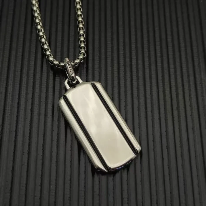 David Yurman Sterling Silver Streamlined Rectangular Tag Necklace