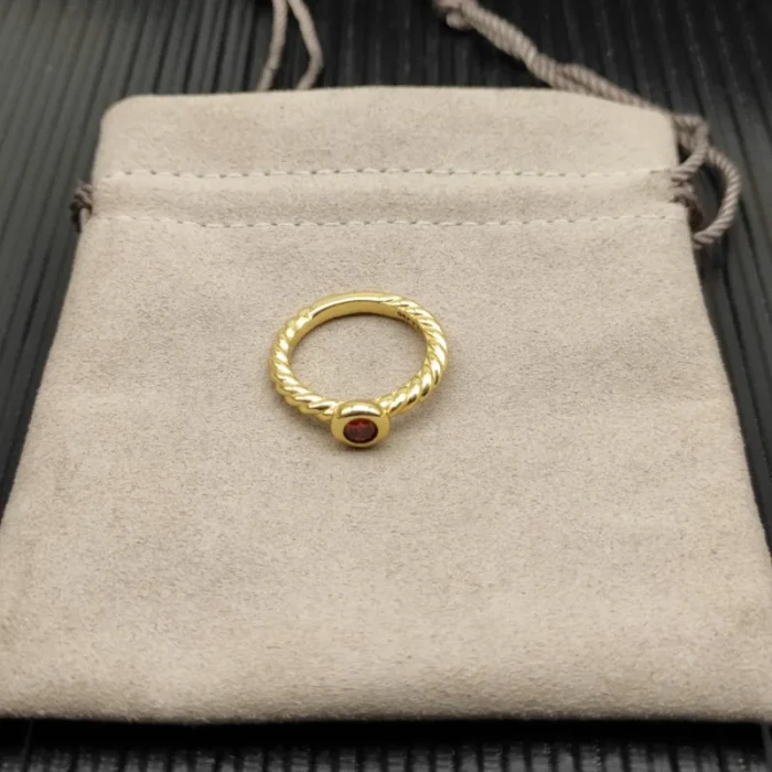David Yurman Gold 2.8mm Petite Cable Red Pavé Diamond Ring