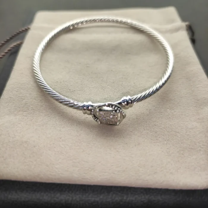 David Yurman 3mm Cable Twist Pavé Diamond Cuff Bracelet, Length 17cm / 19cm