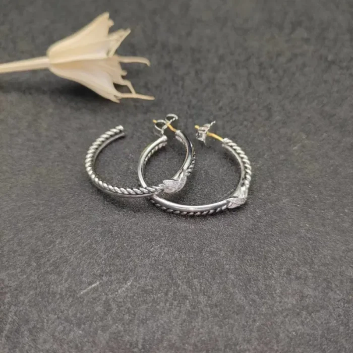 David Yurman Silver X Pavé Diamond Twisted Cable Earrings