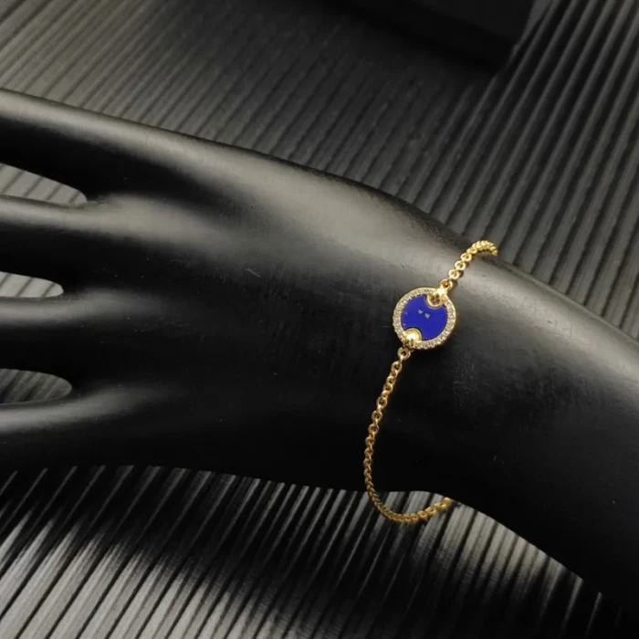 David Yurman Gold Pavé Lapis Lazuli Round Charm Bracelet