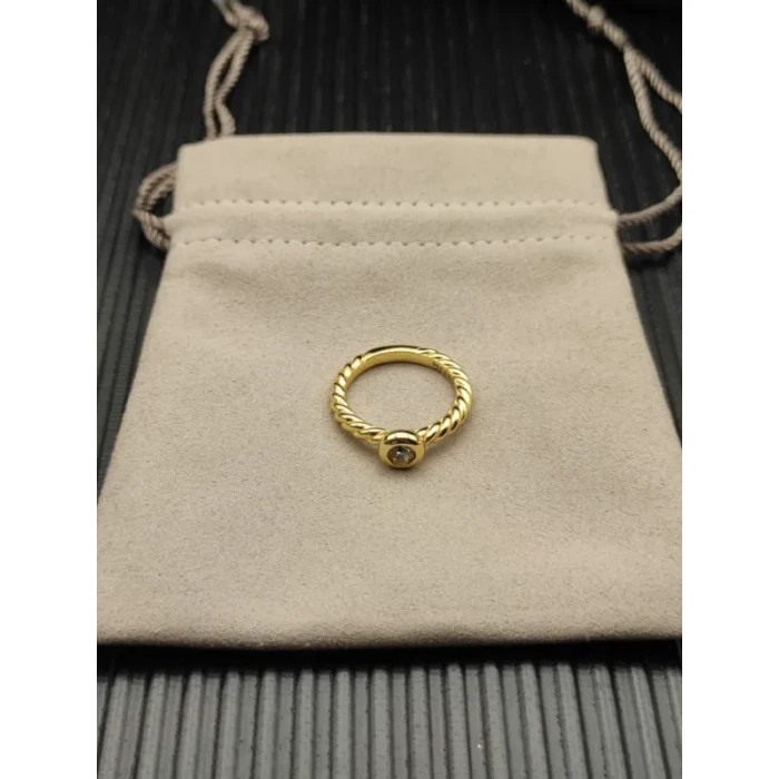 David Yurman Gold 2.8mm Petite Cable Pavé White Diamond Ring