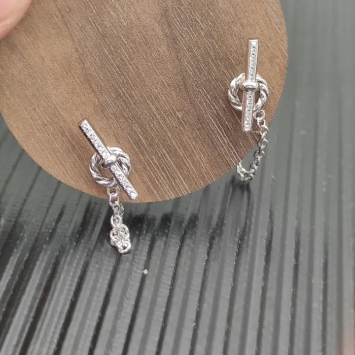 David Yurman Sterling Silver Pavé 38.2mm Petite Chain Link Earrings