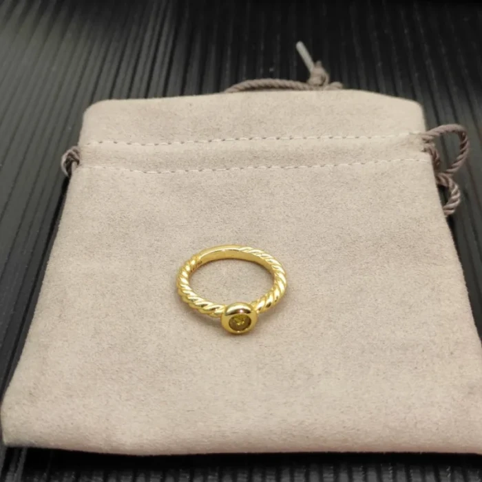 David Yurman Gold 2.8mm Petite Cable Yellow Pavé Diamond Ring