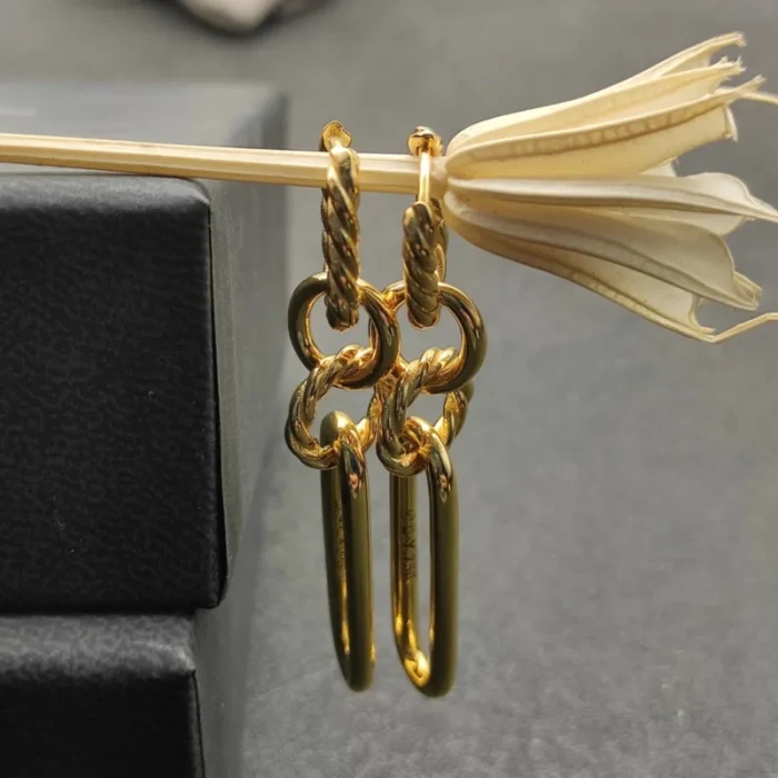 David Yurman Gold Four-Ring Earrings, 53.5mm Length