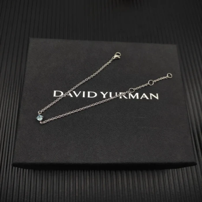 David Yurman 4mm Sterling Silver Single Stone Teal Blue Diamond Bracelet