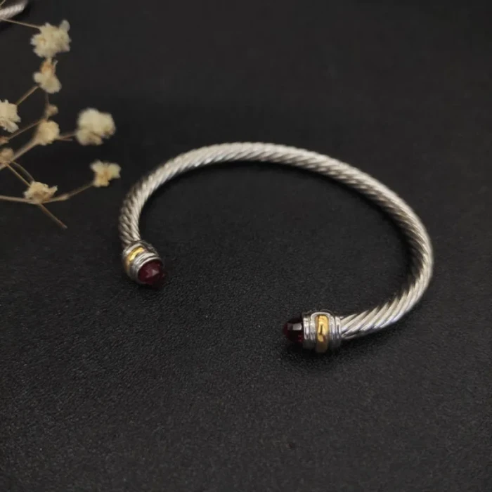 David Yurman 5mm Double-End Cap Cable Cuff Bracelet Red Diamonds
