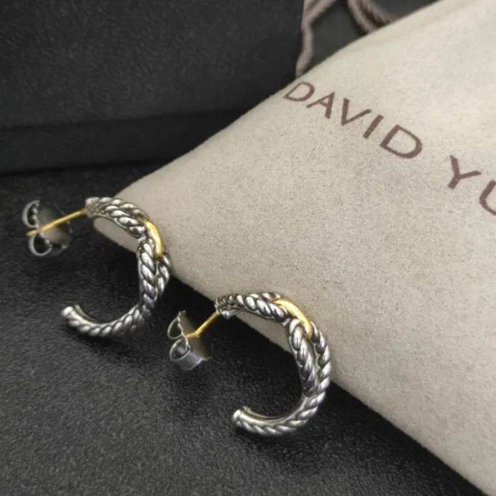 David Yurman Cable Cross Gold and Silver Hoop Earrings