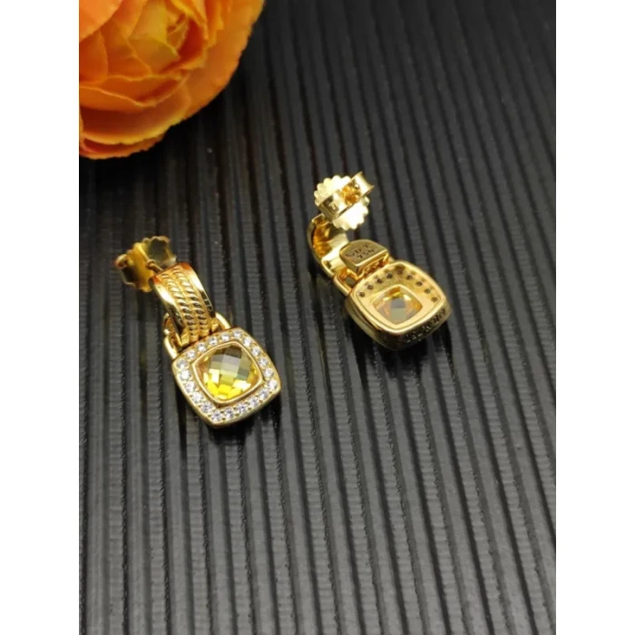 David Yurman Gold Yellow Pavé Square Cable Drop Earrings