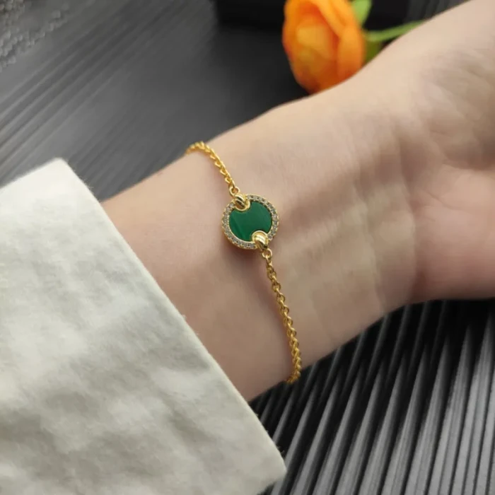 David Yurman Gold Pavé Malachite Round Charm Bracelet