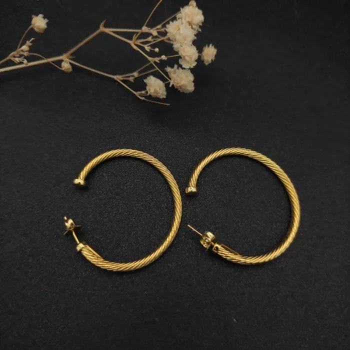 David Yurman Large Gold Single Twist Cable Hoop Earrings 4cm Inner