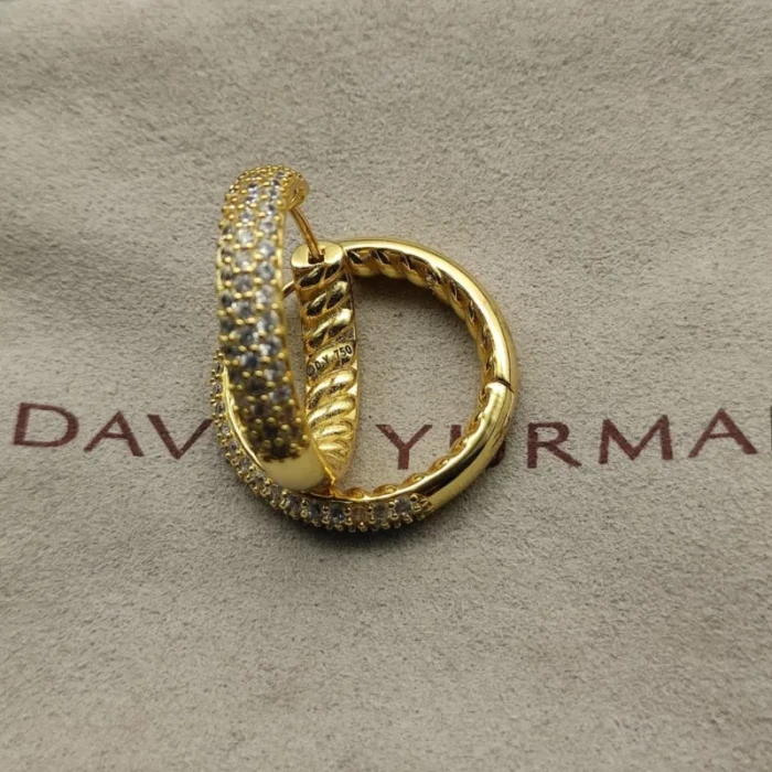 David Yurman Gold Half Pavé Diamond Stud Earrings, 25.4×4.8mm