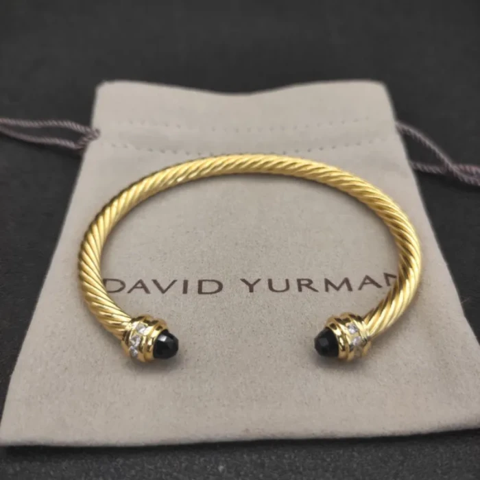 David Yurman 5mm Gold Cable Bracelet with Black Diamonds