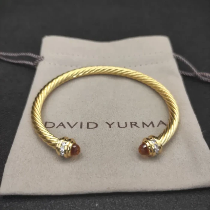 David Yurman 5mm Gold Cable Cuff Bracelet with Diamond-Accented Champagne Stone