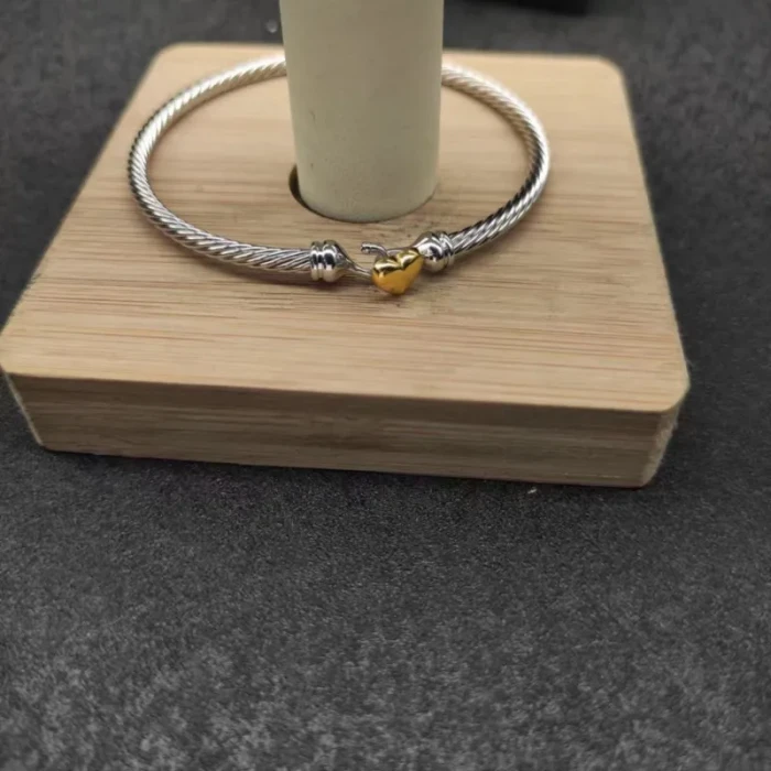 David Yurman 3mm Gold and Silver Heart Cuff Bracelet