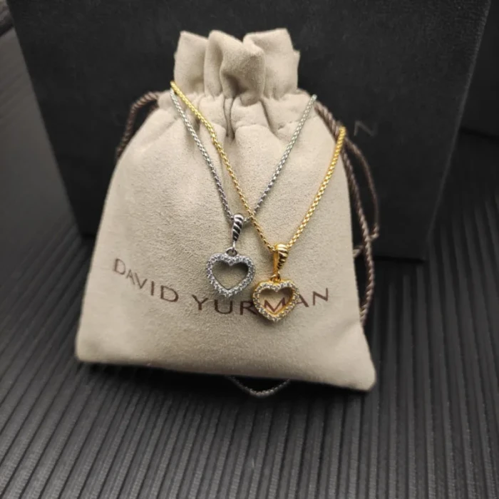 David Yurman 11mm Gold Openwork Heart Pavé Diamond Necklace
