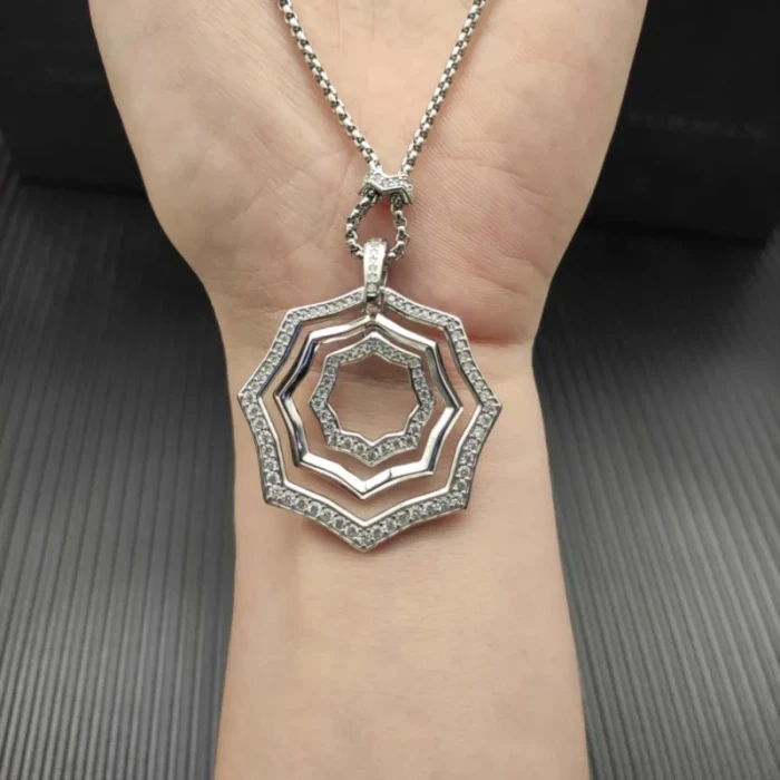 David Yurman Silver 38mm Serrated Stack Necklace