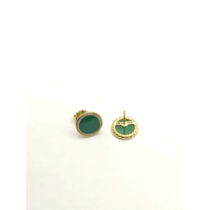 David Yurman 14mm Gold Malachite Diamond Circle Stud Earrings
