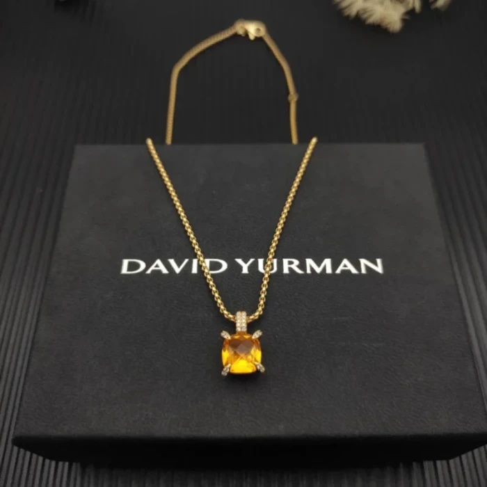 David Yurman Gold 11mm Four-Prong Yellow Diamond Necklace