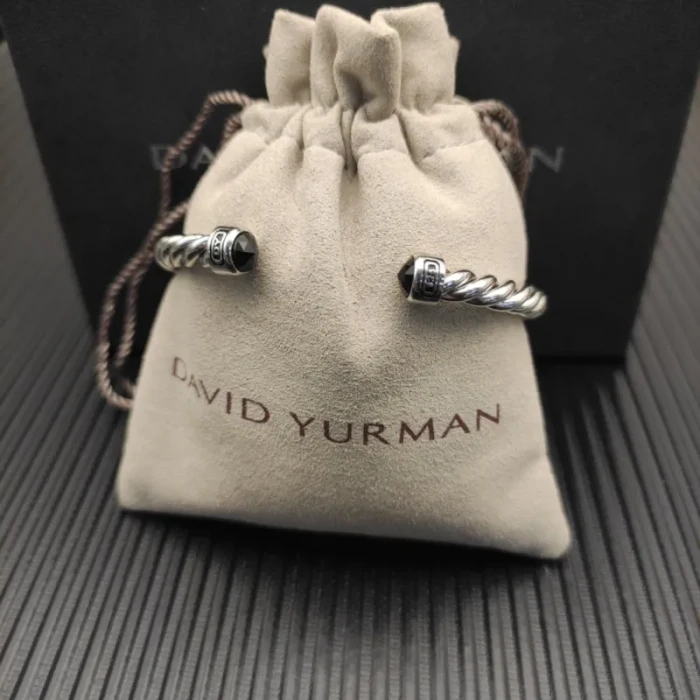 David Yurman 6mm Sterling Silver Black Diamond Cable Cuff Bracelet